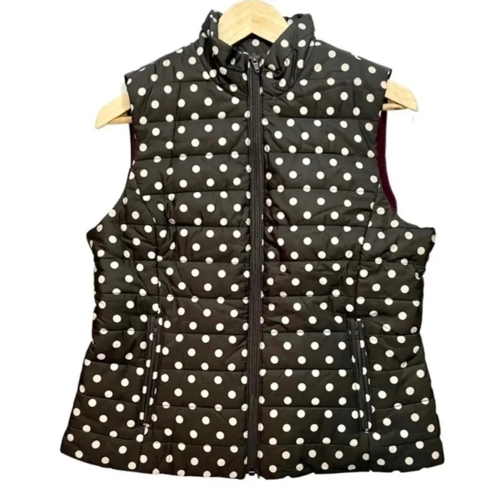 NWT LOFT Quilted Full Zip Polka Dot Vest - Picture 3 of 6